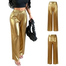 Women Trousers Vacation Bottoms Dating Pants Metallic Elastic Waistband Outdoor