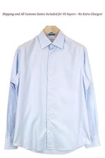 SUITSUPPLY Men's Formal Shirt 39/15 1/2 Slim Blue Pure Cotton Button-Up Long