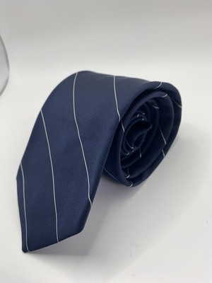 BENE Mens Tie Blue White Stripe Classic 53x3.25 Slim Necktie USA