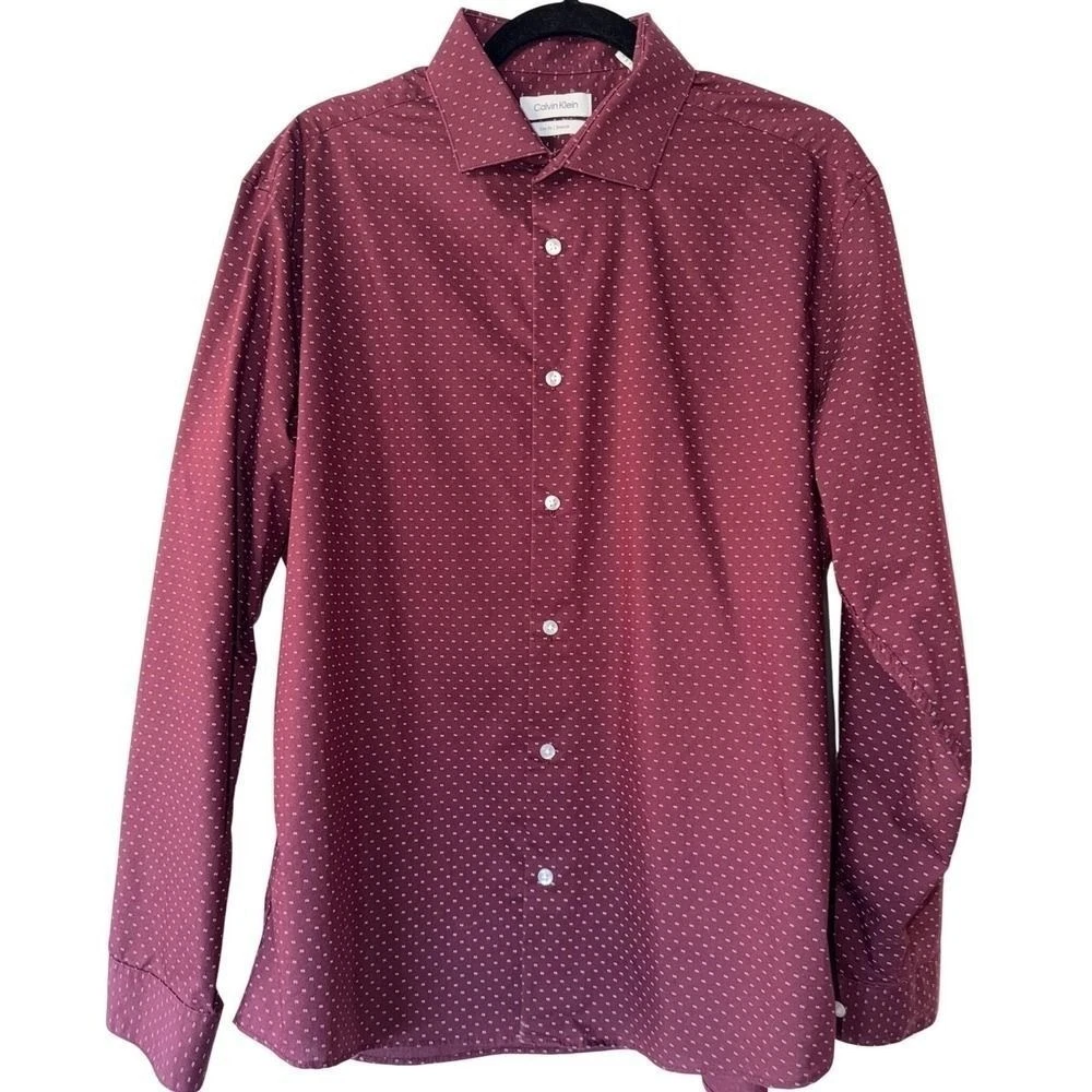 calvin klein burgundy dress shirt Calvin Klein Shirt Mens Large Red Maroon Long Sleeve Button Up Casual Adult