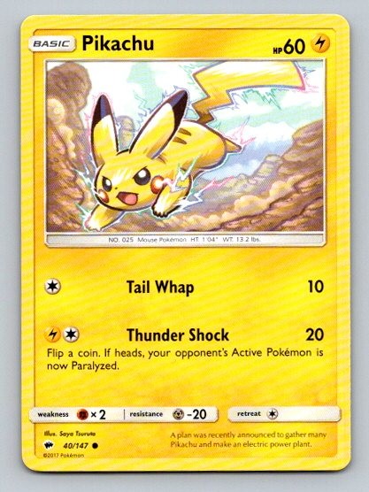 2017 Pokemon Card SM Burning Shadows Pikachu 40/147 | eBay