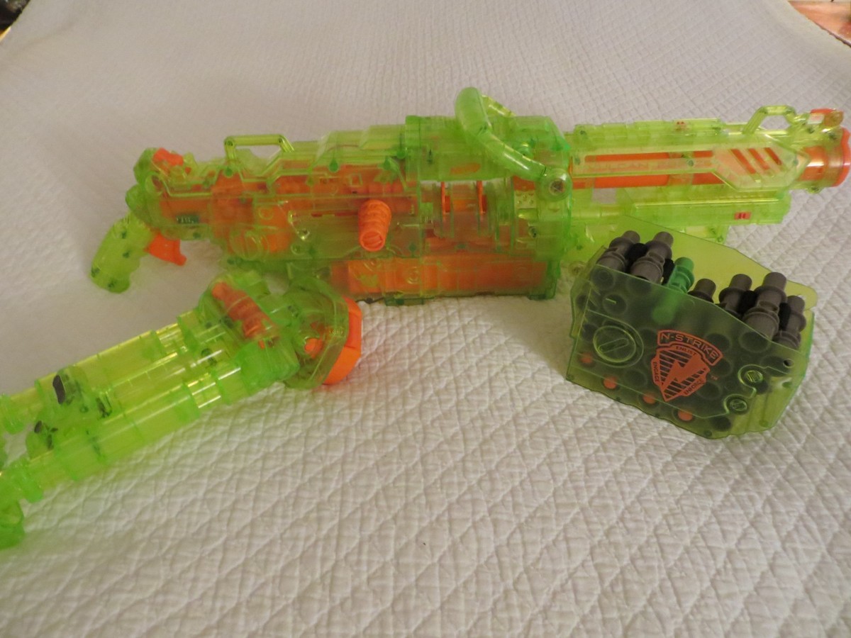 NERF N-Strike Vulcan EBF-25 Sonic Clear Neon Green Gun w/ Ammo