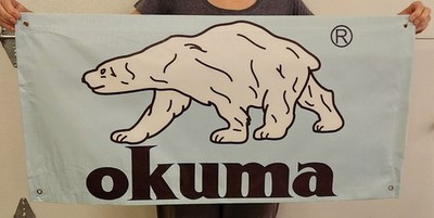 VERY RARE Okuma Fishing Tourney Sponsor Banner Flag Sign Bass Trout Walleye Pike