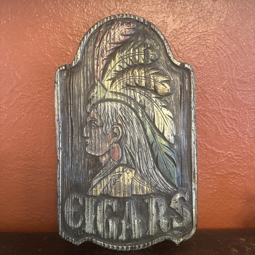 Werbung Vintage Tabakladen Zigarrenschild Gips Indianerkopf Wandbehang - Bild 1 von 9