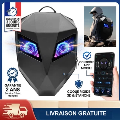Sac A Dos Moto LED Ecran Programmable App Coque Rigide Etanche Porte Casque - Photo 1/4