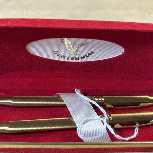 Centennial Ball Point Pen and Mechanical Pencil Set VTG Gold Tone red Box - Picture 4 of 6