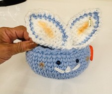 Handmade Crochet Bunny Basket Blue Egg Not Included 6" H x 7" L x 5.5"W Easter