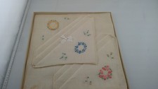 Vintage Set of 3 Embroidered Handkerchiefs in Original Box