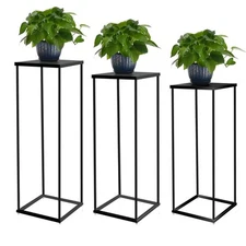 3PCS Metal Plant Stand Sets Metal Flower Stands,Black Pedestal Stands for Par...