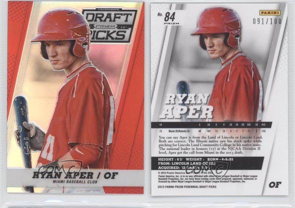 2013 Panini Prizm Perennial Draft Picks Red Prizm 91/100 Ryan Aper #84 ...