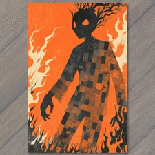 Art Print Fiery Patchwork Figure Burning Silhouette Bold Orange Black