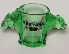 Montana Shot glass Green Glass with Moose and Bear shaped heads NEW