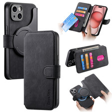 For Iphone 15 Pro Max 14 13 12 Magnetic Leather Mag-Safe Detachable Wallet Case