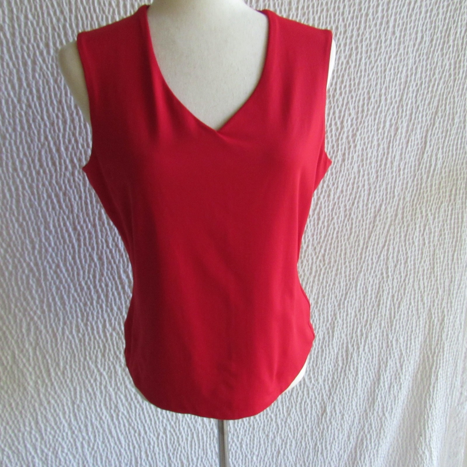 Solid Red Nylon Stretch Vneck Pullover Shirt Top … - image 4