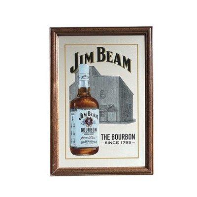 Jim Beam Whiskey Bottle Style kleiner Spiegel mit Holzrahmen | Kneipenspiegel 33x23 cm