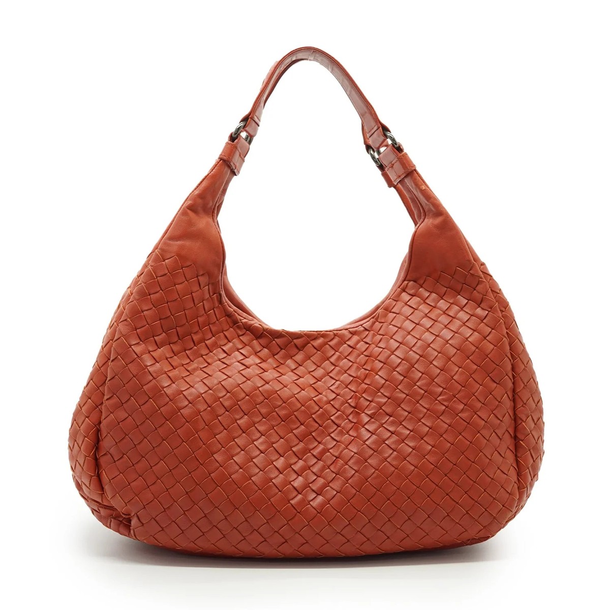 Authentic Bottega Veneta Red Intrecciato Woven Leather Campana Bag 