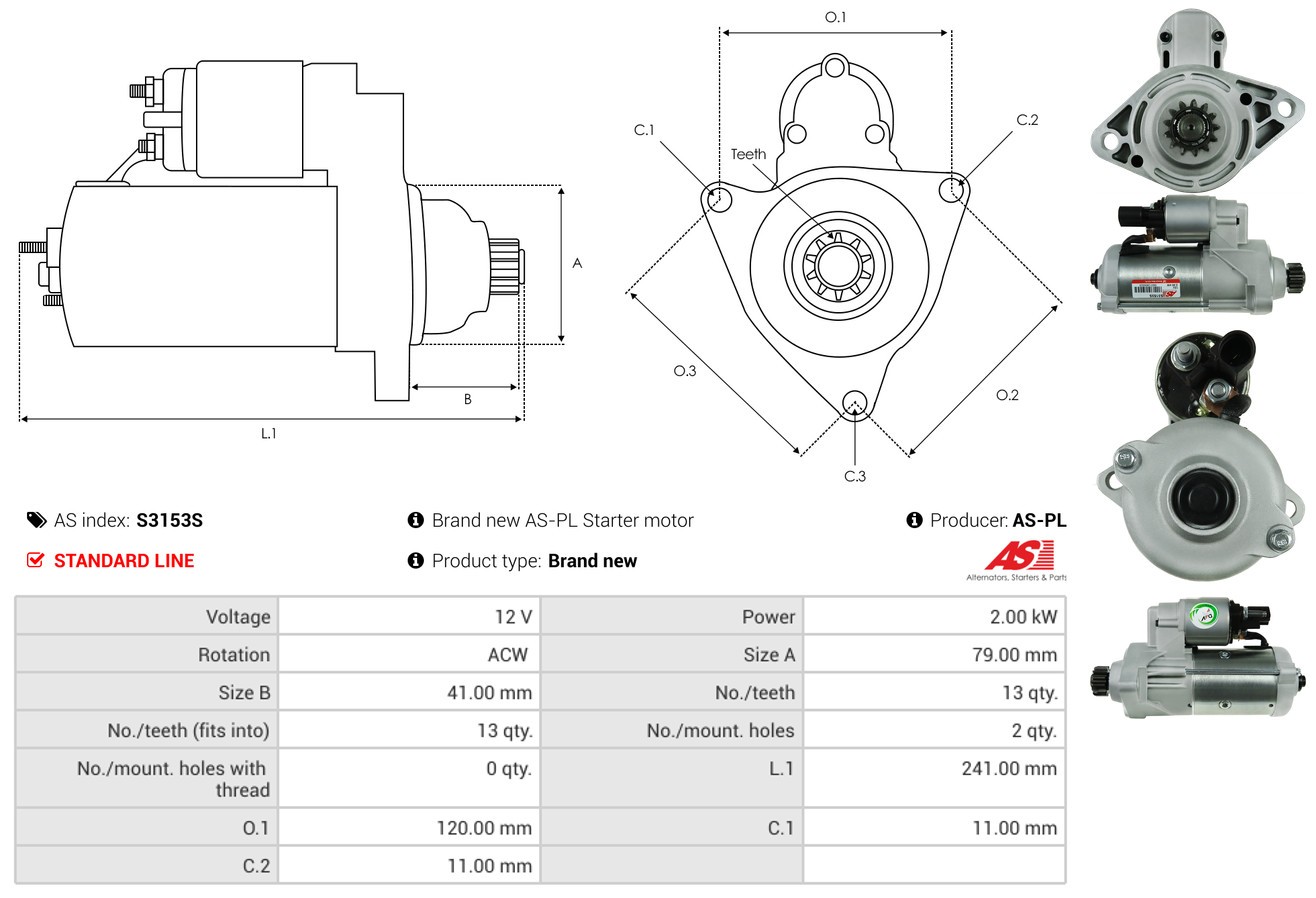 Fits AS ROZRUSZNIKI I ALTERNATORY S3153S BRAND NEW AS-PL STARTER MOTOR