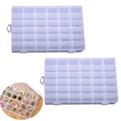 2pcs Plastic Organizer Container Box with Adjustable Dividers, 36 Grids Clear...