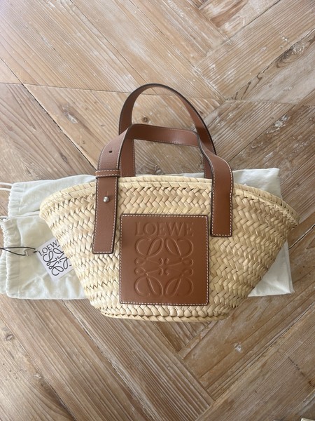 Loewe Basket Bag Woven Straw & Leather Brown Top Handle Tote + Dust Bag