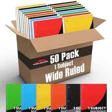 50 Notebooks Pack – One Subject Notebooks Wide Ruled Bulk 70 Sheets Notebooks...