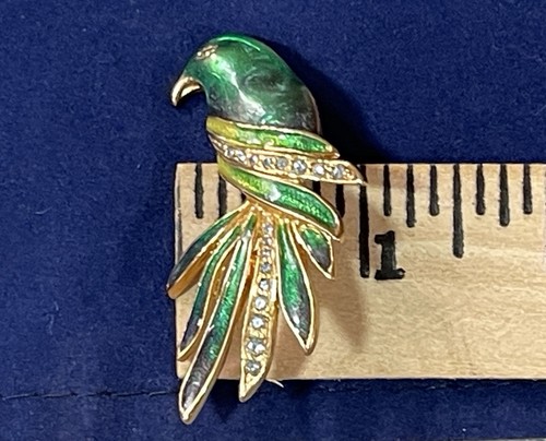 Signed Lianna LIA Vintage 1990s Gold Toned Enamel Bejeweled Bird Pin Brooch - Picture 7 of 8