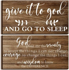 2 Pcs Bedroom Wall Decor Give It to God and Go to Sleep Sign Serenity Prayer ...