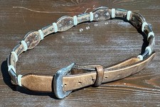 Vintage Justin Western Belt Leather Concho 90s 1996 Size 32 Brown Silver Buckle