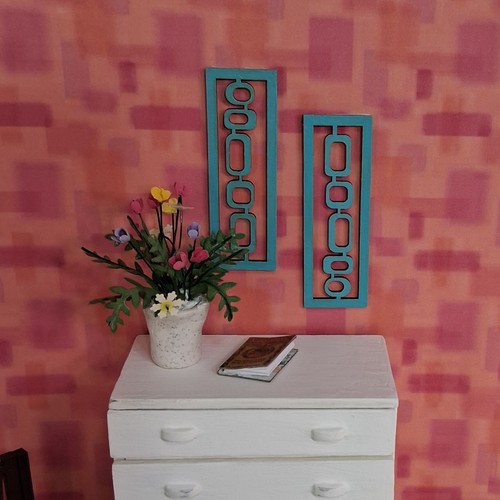 1:12 Scale Miniature Mid Century Modern Wall Art Set Of 2 Unfinished Wood Plaque - Picture 7 of 9