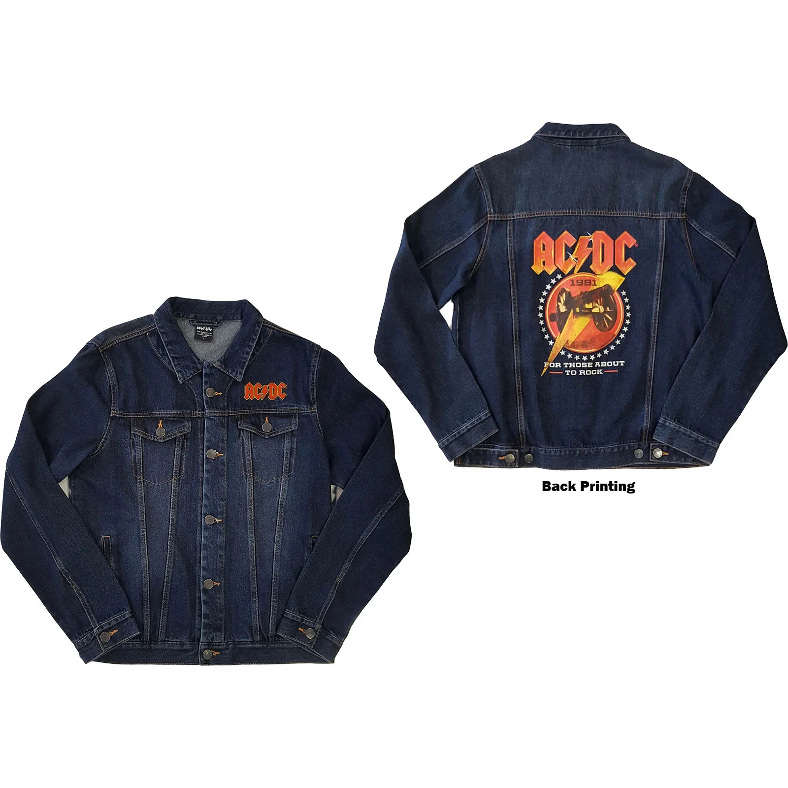 AC/DC Denim Jacket: About To Rock (Back Print) OFFICIAL NEW