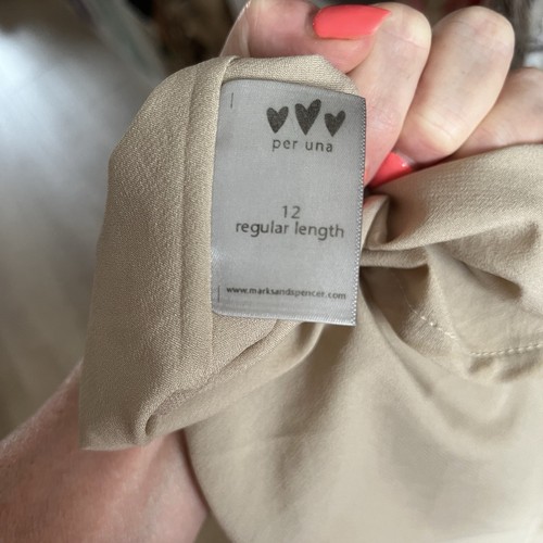 Per Una Size 12 Taupe Chiffon Fit & Flare Midi Dress Ruffled Straps & Neckline - Picture 9 of 10