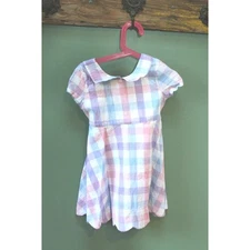 Sweet Honey Girls Plaid Dress, Pink Blue White, Peter Pan Collar, 5 Years