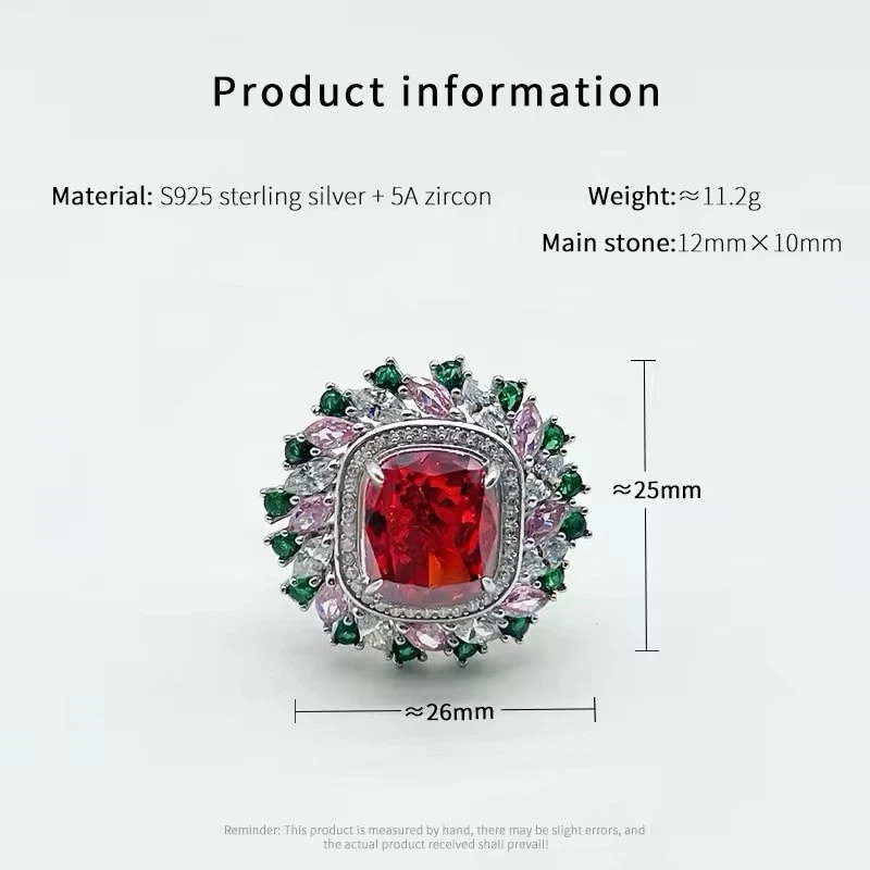 Anel redimensionável folheado a ouro 18k 925 prata esterlina com zircão vermelho 5A - Imagem 2 de 4