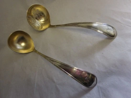 GORHAM EVA 1870 STERLING SILVER SIFTING / STRAINING  LADLE & CREAM SAUCE LADLE