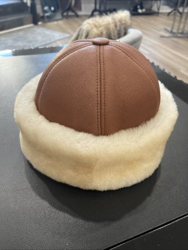 Kamelfarben Natur Lammfell Schaffell Mütze Beige Fell Neu mit Etikett 22" - Bild 1 von 7
