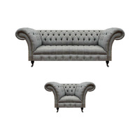 Grau Dreisitzer Couch Sofa Wohnzimmer Sessel Sitz Chesterfield PolstermöBel