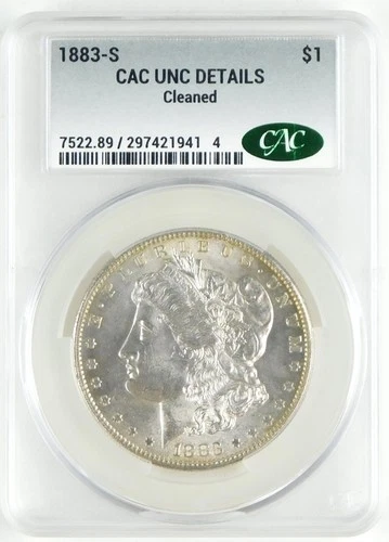 1883-S $1 Morgan Silver Dollar CAC UNC Details Cleaned Uncirculated Coin C4258