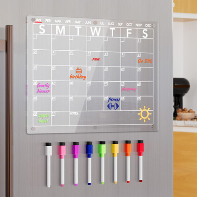 15x11 Acrylic Magnetic Fridge Calendar Dry Erase Board with 8 Markers