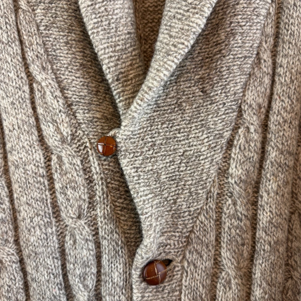 Vintage Eddie Bauer Sweater Cardigan Wool Suede Elbow Patch Fisherman Cabin L - Image 2 of 4