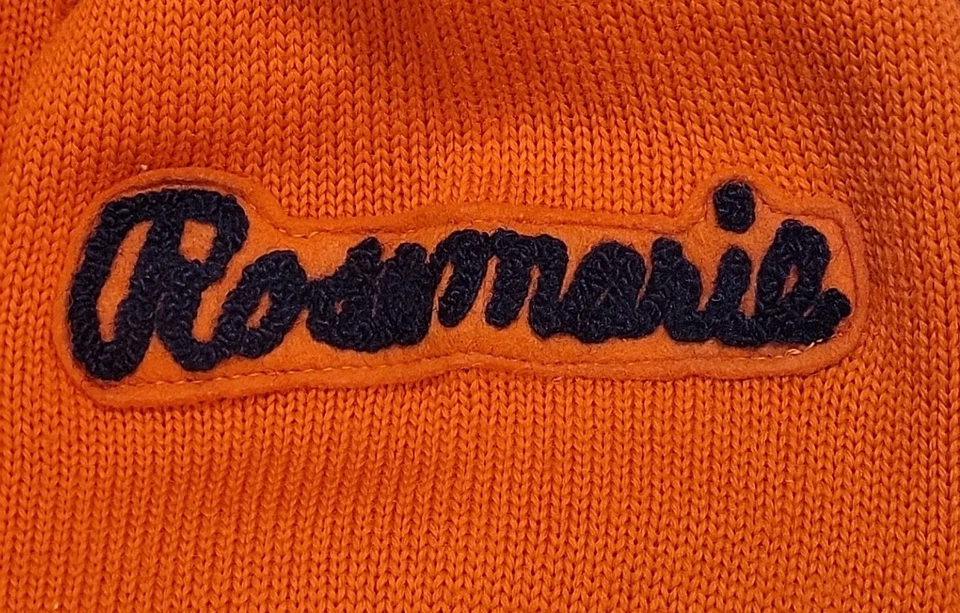 Suéter Letterman 100% Lana Skookum Años 50 De Colección Naranja con Negro "C" 59 Parches con Nombre Foto 4 de 4