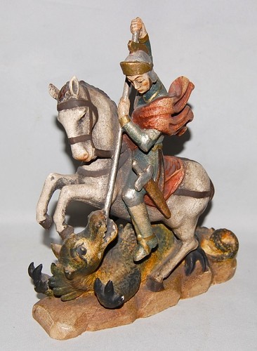 Farbige Holzfigur, Heiliger Georg, Schnitzerei, Figur, sakrale Kunst, 24cm - Picture 2 of 7