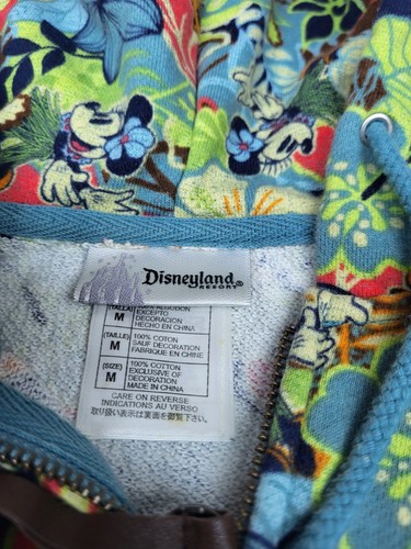 Disney Resort Mini Mouse Jacket Girls M Blue AOP Floral Full Zip Drawstring Hood - Picture 3 of 7