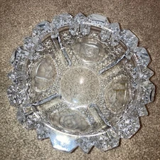 Vtg Clear Crystal Ashtray Frosted Roses