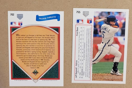 Jeff Bagwell 2 Card Rookie Lot. 1991 Upper Deck Rookie & Rookie Threats Cards RC - Picture 2 of 2