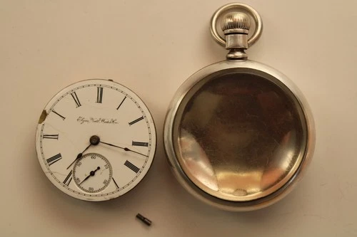 Antique Elgin Coin Silver Open Face Pocket Watch, 18s, B W Raymond (Part/Repair)