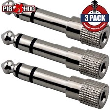 3-PACK Pig Hog PA-ST35T 3.5MM Female to 1/4" Male Stereo Adapter