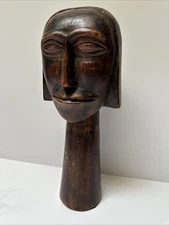 MID CENTURY WOOD SCULPTURE PICASSO MODIGLIANI STYLE CUBISM CUBIST LONG NECK ART