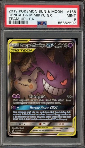 Pokemon Gengar & Mimikyu GX Team Up Full Alt Art #165 PSA 9 Mint