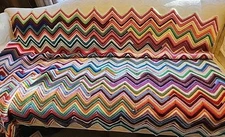 Vintage Zig Zag Afghan Throw Blanket Multi Color Hand Crocheted 50”x 66” LQQK