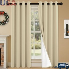 100 Blackout Thermal Insulated Grommet Curtains Noise Reducing Easy Hang New