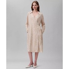 Calvin Klein Womens Printed Wrap Dress Surplice Neckline Peyote Size 12 NWT